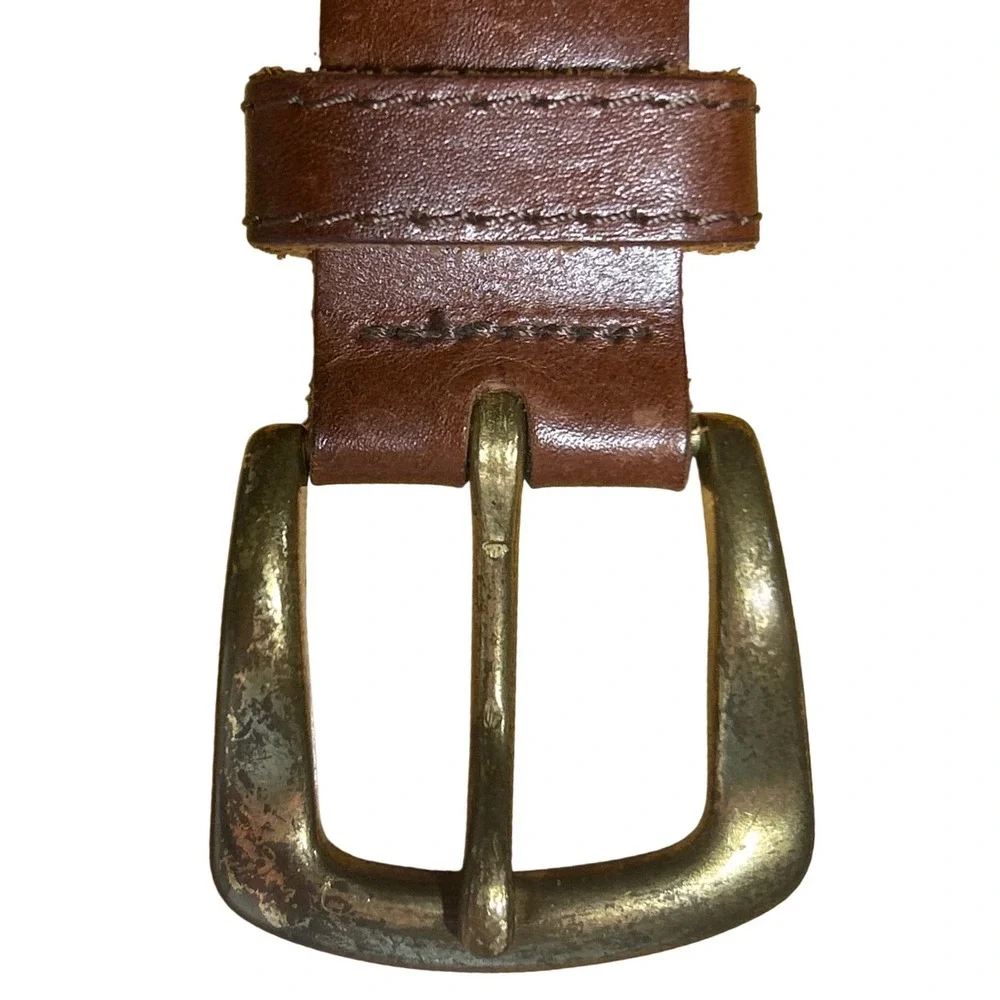 Vintage Brown Braided Genuine‎ Leather Belt Brass Buckle Made in Guatemala ML